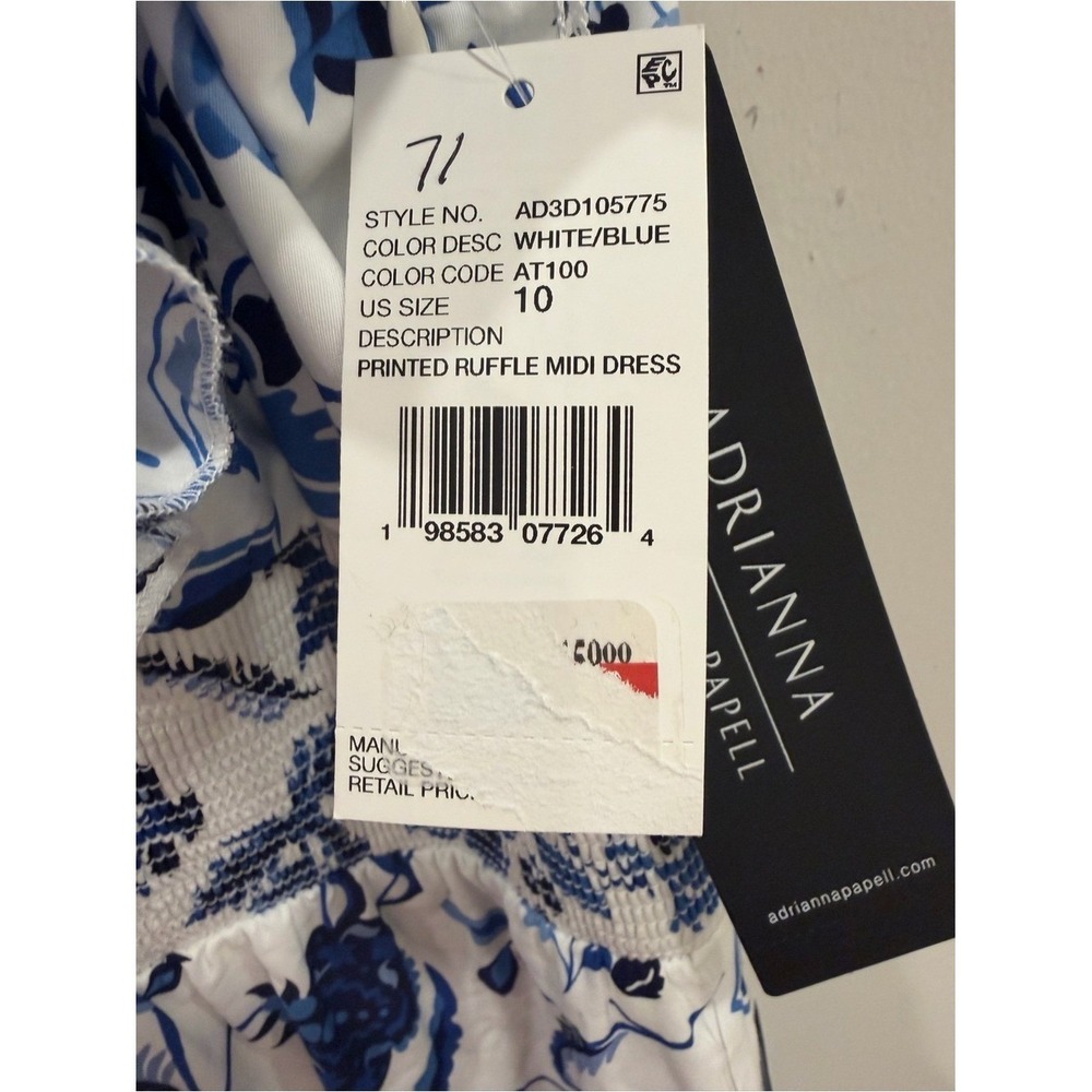 Adrianna Papell Blue White Floral Ruffle Midi Dress NWOT Size 10 Cottagecore - Picture 7 of 10